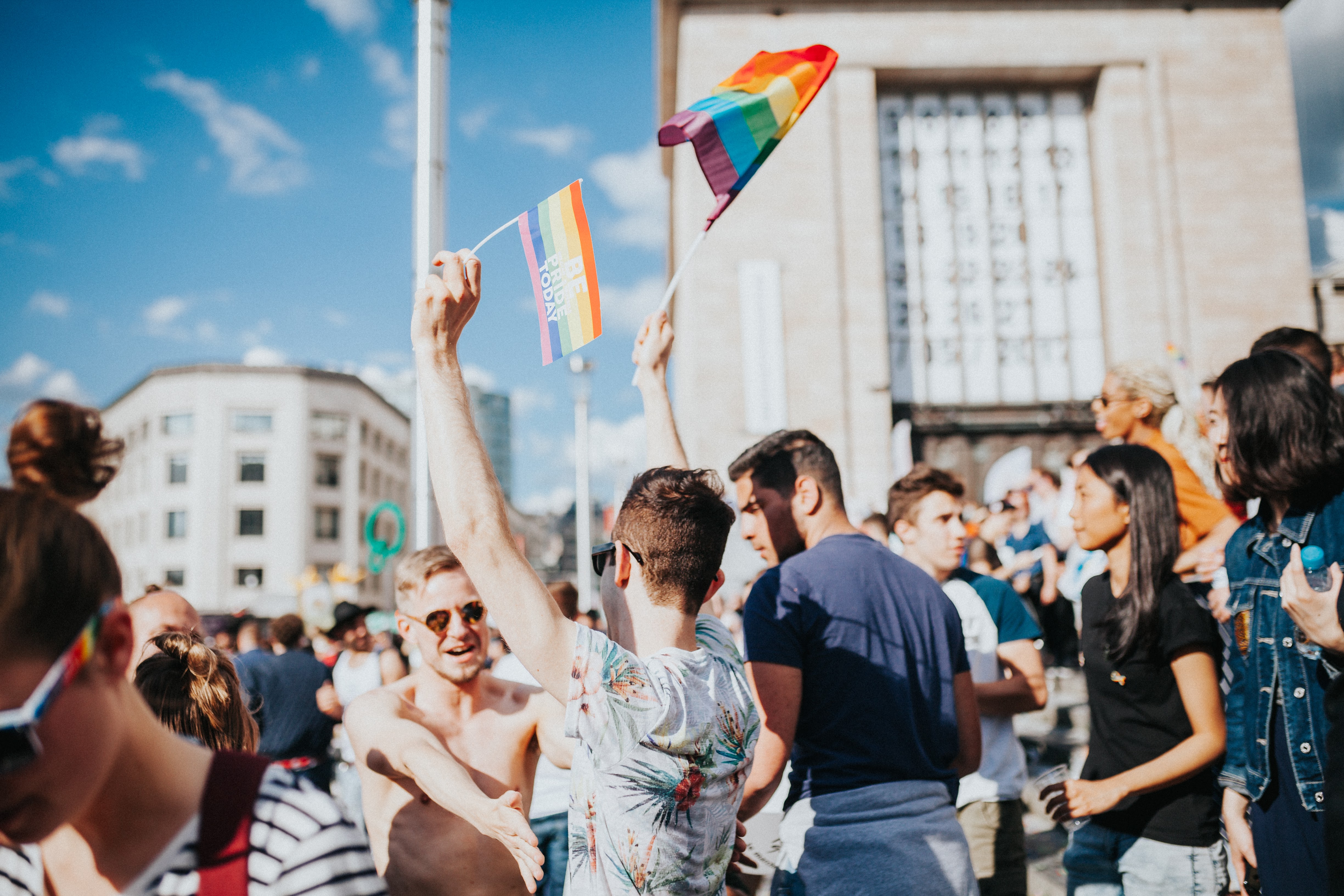 Waving the Rainbow flag on the Mont des Arts. © TBP, Brice Guiho This picture is used to explain the theme Your Local Power
